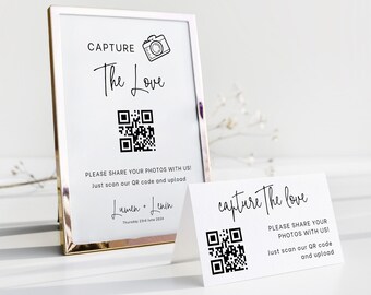QR Code For Photo Sharing Wedding, Reception Signage, Scannable Signs, Canva Instant Download Template, DIY Bride Stationery, Table Top