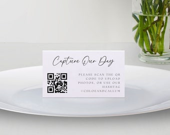 Capture The Love QR Code For Photo Sharing Wedding, Reception Table Top Hashtag Place Card Scannable, Canva Instant Download Template, DIY