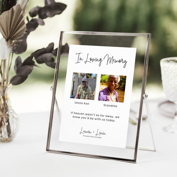 Heaven Wasn't So Far Away Wedding Sign, In Loving Memory Template, Forever In Our Hearts, Photo Table Top Signs, Editable Canva, Minimalist