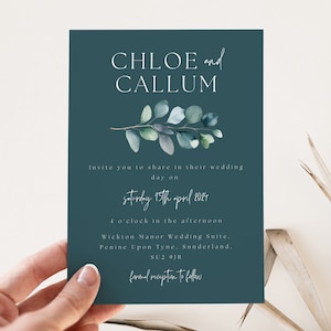 Dusty Blue Eucalyptus Wedding Invitations, Eucalyptus Wedding Invite Template, Blue Wedding, Modern Greenery Invitation, Elegant Wedding