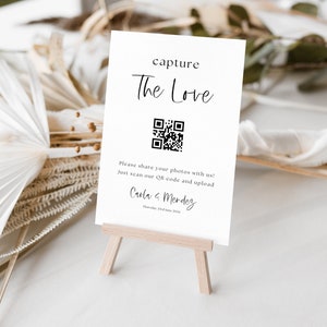 Hochzeit QR Code Zeichen 4x6, halten Sie die Liebe fest, Foto Sharing Empfang, scannbare Zeichen, Canva Instant Download Vorlage, bearbeitbare DIY Braut