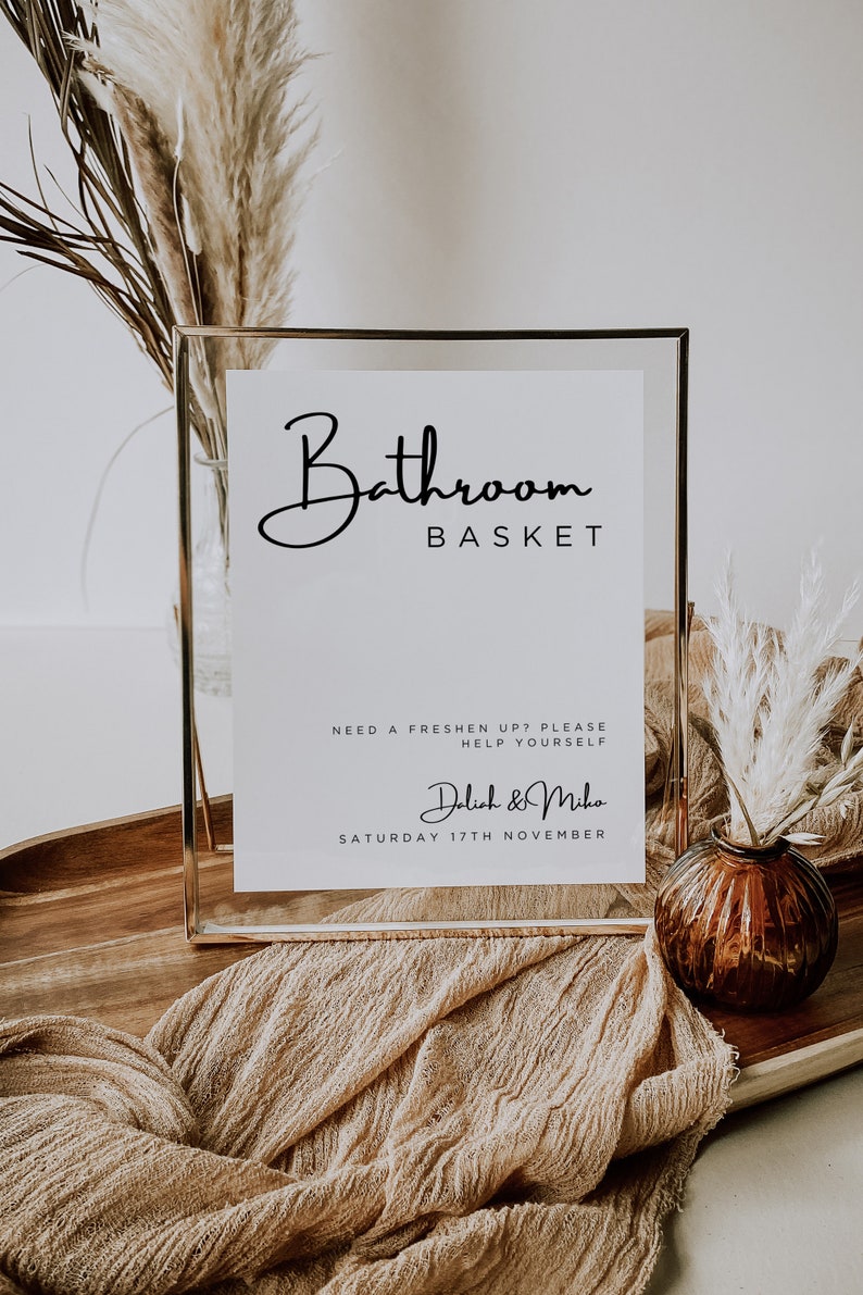 Wedding Bathroom Basket Template, Bathroom Basket Signage, Toiletries Sign for Wedding Bathroom ...