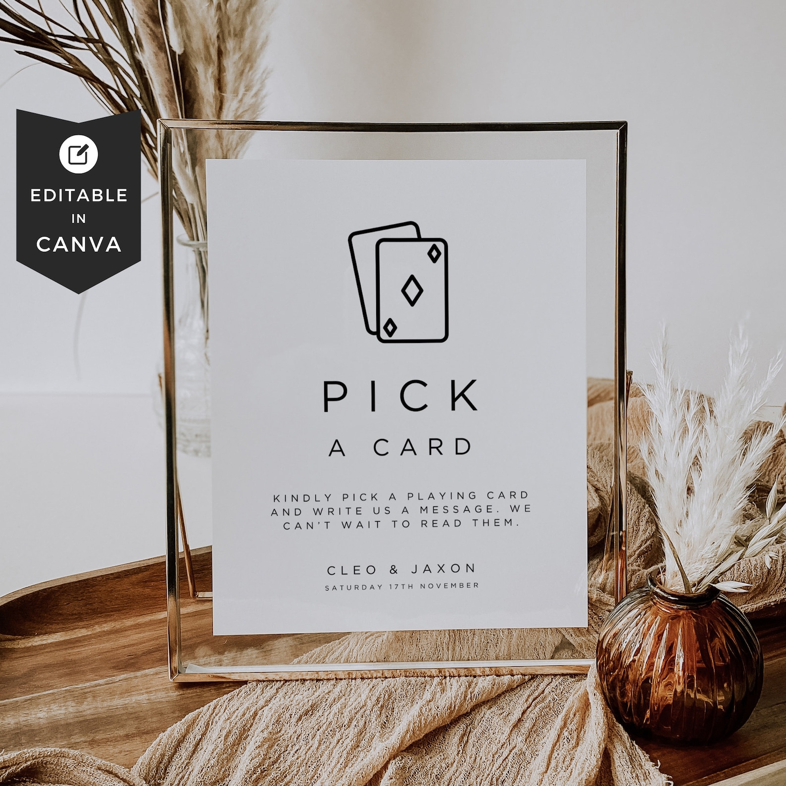 Pick A Card Any Card Wedding Sign, Playing Card Guestbook Sign Canva ...