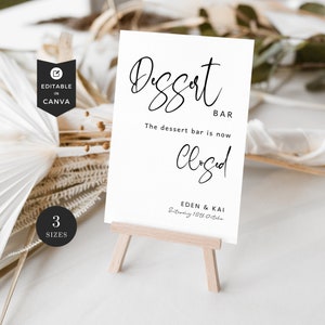Dessert Tisch geschlossen Schild, Dessert Bar geschlossen Schild, Menü für süße Leckereien, Minimale Dessert Bar Vorlage, Beschilderung für den Empfang an der Tischplatte, DIY Braut
