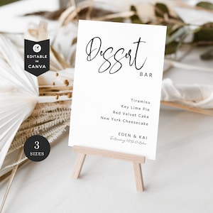 Hochzeits-Dessert-Bar-Menü, Dessert-Bar-Beschilderung bearbeitbare Canva-Vorlage, Minimale Dessert-Bar, Tischplatten-Empfangsschild, Süßigkeit, DIY-Braut