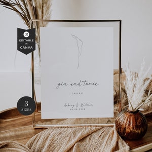 Gin Tonic Hochzeitsgetränk Zeichen, Schnappen Sie sich ein Getränk Hochzeitsschild, Herunterladbare Hochzeitsgetränk Zeichen, Menü Schilder für Hochzeiten, minimale Calla Lilie