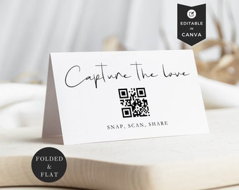 Capture The Love Wedding QR Code Sign, Capture The Love QR Code For Photo Sharing Wedding, Reception Table QR Place Card Scannable Template