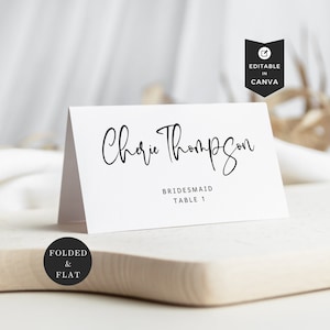 Tarjetas de lugar digitales personalizadas con función de invitado, tarjetas de lugar de boda minimalistas, tarjetas de nombre de invitado, mesa de recepción de bodas, plantilla Canva editable