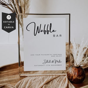 Waffel Bar Schilder, Waffel Schild Canva Vorlage, Dessert Bar Menü, Dessert Tisch Hochzeit Beschilderung, Buffet Grazing Table Beschilderung, minimalistisches Menü