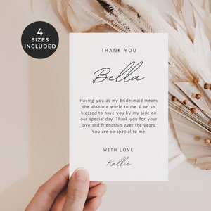 Nota de agradecimiento a las damas de honor antes de la boda Plantilla Canva Descarga instantánea, Notas Dama de honor, Tarjeta de dama de honor minimalista, Novia DIY