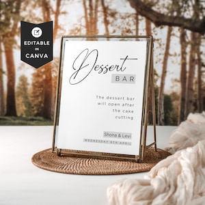 Dessert Bar Öffnet am Schild, Minimalistisches Hochzeitsschild, Canva Template Edit, Minimal Sauber Empfang Beschilderung, Menü Buffet, DIY Braut