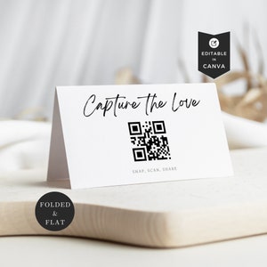 QR Code For Photo Sharing Wedding, Reception Signage, Scannable Signs, Canva Instant Download Template, DIY Bride Stationery, Table Top