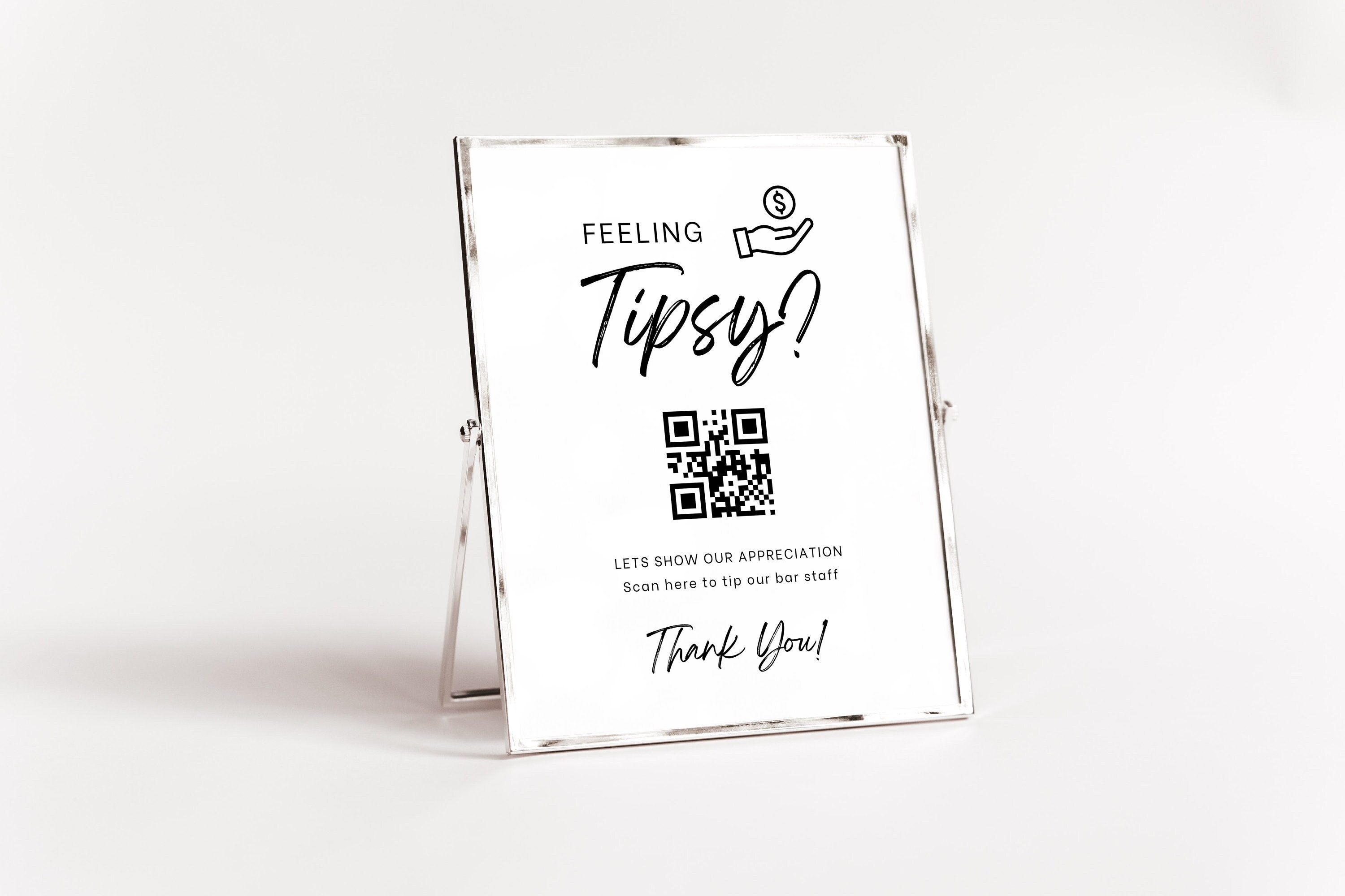 Tips Notice Feeling Tipsy QR Code Sign Wedding, Printable Tip Jar Signs Editable ...