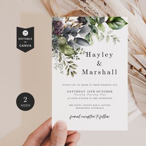 Invitación moderna Invitación principal, Invitación de boda solo en Canva, Tipografía audaz Invitación de boda Verde, Plantilla de Canva editable