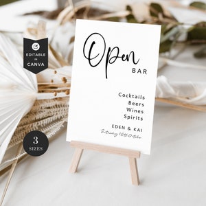 Downloadable Wedding Drink Sign, Open Bar Beer And Wine Editable Template, Funky Wedding Bar Sign, Minimal Bar Signage, The Drinks Are On Us