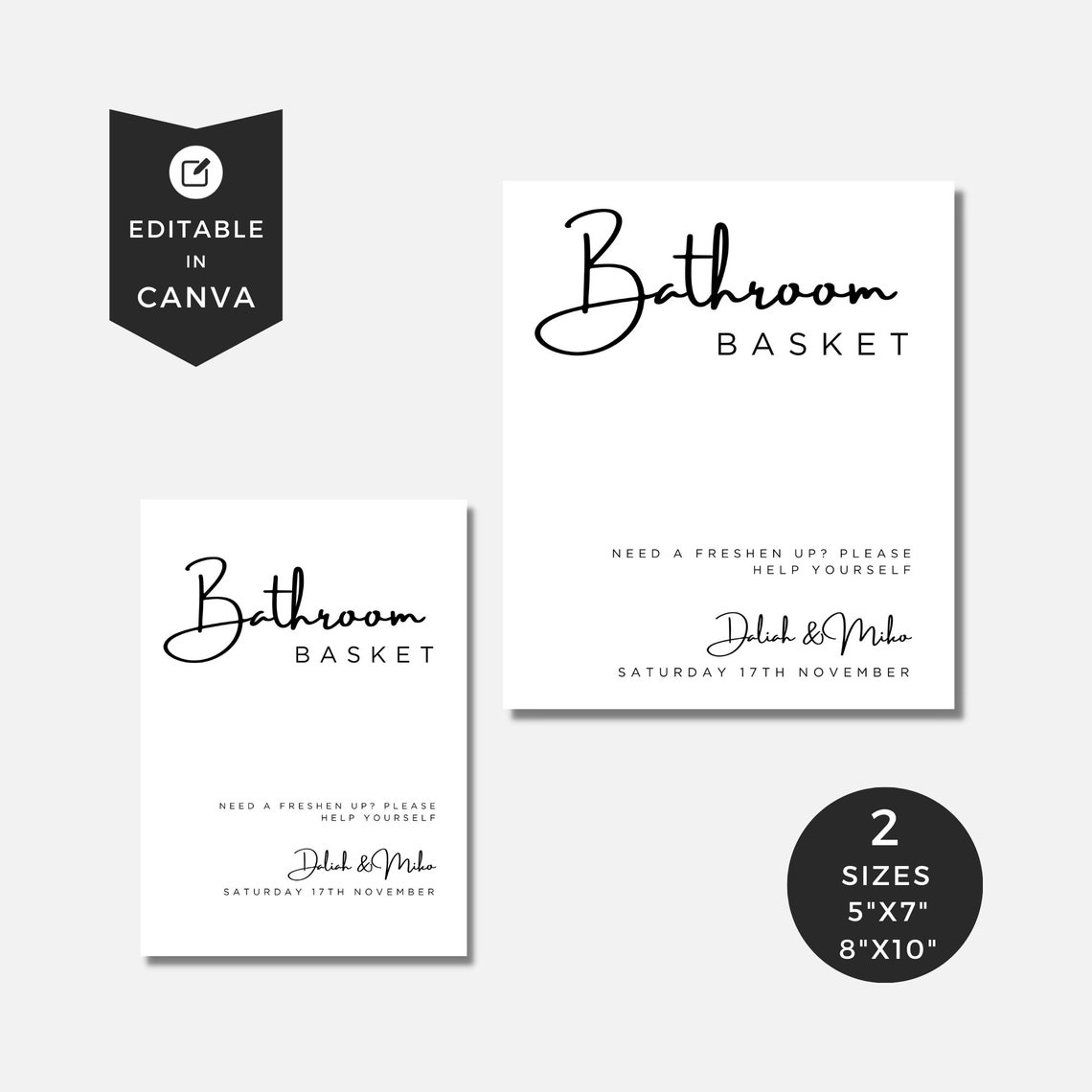Wedding Bathroom Basket Template, Bathroom Basket Signage, Toiletries ...