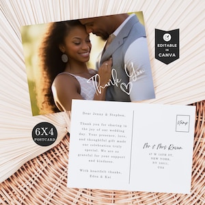 Hochzeit Danke Postkarte Canva, Hochzeit Dankeschön Foto, danke für dein Kommen zu unserer Hochzeit, danke an die Gäste bearbeitbare Vorlage