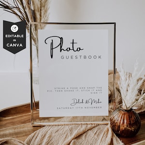 Modelo editável de assinatura de livro de visitas com foto simples, assinatura de livro de visitas com foto minimalista, modelo de assinatura de livro de visitas com foto minimalista, livro de assinaturas de casamento exclusivo