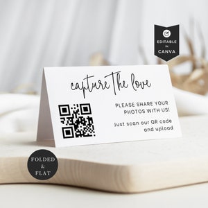 QR-Code für Photo-Sharing-Hochzeit, Tischkarte, Empfangsbeschilderung, scannbare Schilder, Canva-Sofortdownload-Vorlage, DIY-Braut, Tischplatte