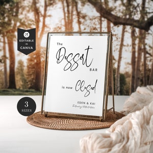 Dessert Bar geschlossen Schild, Dessert Tisch geschlossen Schild, Menü für süße Leckereien, Minimal Dessert Bar Vorlage, Beschilderung für den Empfang an der Tischplatte, DIY Braut