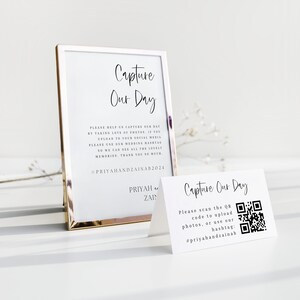 Capture el letrero imprimible de la boda del amor, código QR para compartir fotos, letrero de hashtag, mesa de recepción escaneable, plantilla Canva, novio de bricolaje