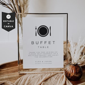 Placa de menu de buffet de casamento, mesa de pastagem minimalista, placa de comida de buffet de casamento, modelo de canva, download instantâneo editável, placas de decoração de recepção