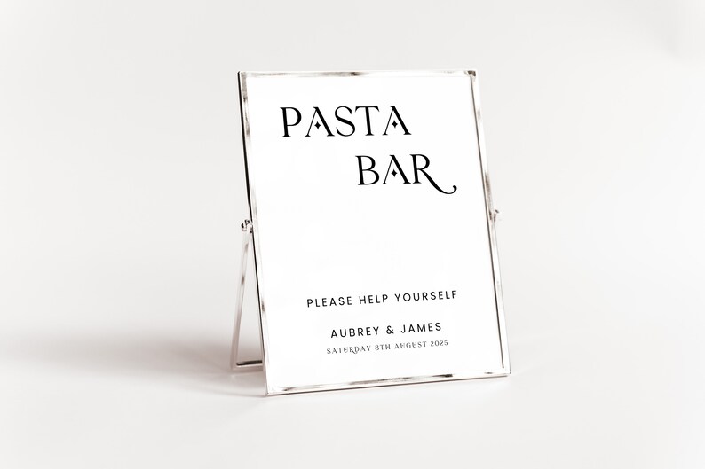 Pasta Bar Sign, Minimalist Pasta Bar Wedding Sign, Grazing Table