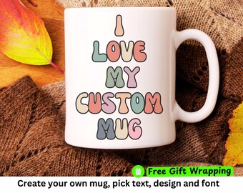 Custom Text mug,Create your own Mug, Gift for friend,Design your own mug, Retro Mug,Personalized groovy Mug,Customizable Message Coffee Cup