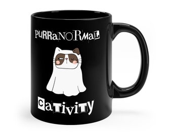 Regalo divertido de Halloween Taza divertida de Halloween Taza de Halloween de gato Taza de disfraz de gato Regalo de fanático de terror Taza aterradora Taza paranormal