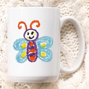Kids Drawing Mug, Personalized Mug, Kids Artwork Mug, Child&#39;s Drawing Mug, Gift For Dad, Father&#39;s day gift, Grandparents Gift, Artwork Mug