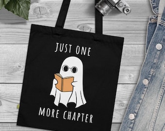 Draagtas boeken leerzame canvas draagtas voor boekenliefhebbers Cadeau Reading Just One More Chapter draagtas boekenclub geschenken bibliothecaris draagtas