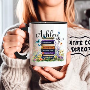 Personalized Floral Books Mug Custom Book Title & Name Cup Favorite Bookshelf Coffee Mug Gift Librarian Bookworm Gift for Reader Book Lovers