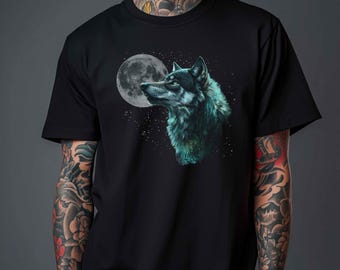 Vintage Wolf 90s Graphic Shirt Wolf Lovers Retro Tee 2000s Nature Moon Shirt Nostalgia Custom Unisex Oversize Tee Cute Wolf Gift Black Shirt