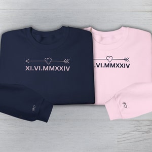Custom Embroidered Roman Numeral Hoodie Couple Hoodies Personalized Gift for Couples Valentine&#39;s Day Gift Couples Anniversary Gift for her 1