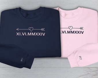 Individuell gestickte römische Ziffer Hoodie Paar Hoodies Personalisiertes Geschenk für Paare Valentinstag Geschenk Paare Jahrestag Geschenk für sie 1