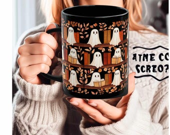 Cute Ghosts Mug Festive Halloween Ceramic Mug Fall aesthetic Halloween theme perfect gift Book Lover Teacup Book Lover Gifts custom