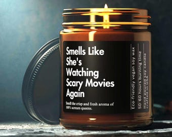 Watching Scary Movies Horror Movie Funny Fall Candles gift Custom pooky Season Gift Funny Halloween Gift for Her 90's Movie Halloween Movie