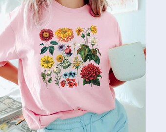 コテージコアシャツ フラワーTシャツ ボタニカルシャツ ヴィンテージTシャツ ガーデニングシャツ 美的シャツ 花柄Tシャツ 植物愛好家シャツ パーソナライズ