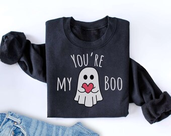 Camiseta de Halloween para parejas, camiseta "Eres mi Boo", regalo para novio, camiseta "Ella es mi Boo", camiseta "Él es mi Boo", lindo fantasma para Halloween, camiseta de Halloween