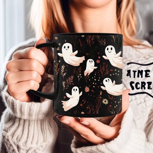 Niedliche Geister Kaffeetasse Halloween Festliche Herbst Keramikbecher Herbst ästhetischen Halloween-Thema, perfektes Geschenk Halloween Thema Küche Dekor
