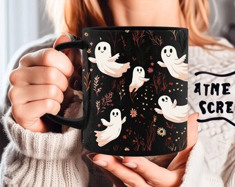 Cute Ghosts Coffee Mug Halloween Festive Fall Ceramic Mug Fall aesthetic Halloween theme, perfect gift Halloween Theme Kitchen Decor