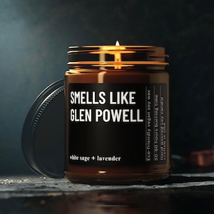 Smells Like Glen Powell Candle Funny Personalized Gift for Fan Movie Star Inspired Ideal Gift for Fans Stylish Actor Decor