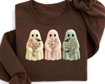 Halloween Faux Stickerei Geist Sweatshirt Halloween Geist Shirt Gruselige Saison Pullover Halloween niedlichen Frauen Outfit Halloween-Geschenk für sie