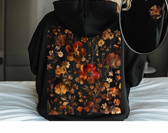 Pressed Flowers Zip Hoodie Full Zip Cottagecore Fall Floral
