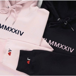 Custom Embroidered Roman Numeral Hoodie Couple Hoodies Personalized Valentine&#39;s Day Gift for Couples Anniversary Gift for her