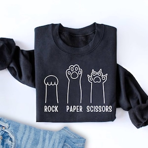 Rock Paper Scissors Sweatshirt neues lustiges Katzenpfoten-Shirt Unisex Rundhals-Shirt für Katzenliebhaber Katzenbesitzer-Shirt Katzen-Tatzen-Shirts Geschenk für Katzenmama