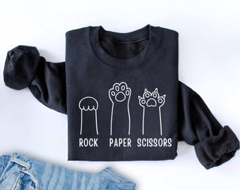 Rock Paper Scissors Sweatshirt neues lustiges Katzenpfoten-Shirt Unisex Rundhals-Shirt für Katzenliebhaber Katzenbesitzer-Shirt Katzen-Tatzen-Shirts Geschenk für Katzenmama