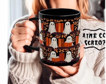 Cute Ghosts Coffee Mug Festive Halloween Ceramic Mug Fall aesthetic Halloween theme perfect gift Book Lover Teacup Book Lover Gifts custom