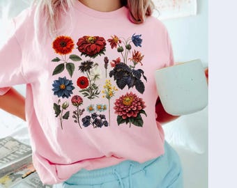 コテージコアシャツ フラワーTシャツ ボタニカルセーター ヴィンテージTシャツ ガーデニングシャツ 美的シャツ 花柄Tシャツ 植物愛好家シャツ パーソナライズ