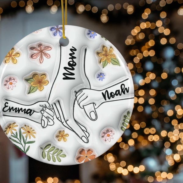 Custom You Hold Hands Also Our Hearts Ornament Single Mom Ornament Family Mothers Day Gift 2024 Mom Ornamen from Daughter Kids 3D Style Name